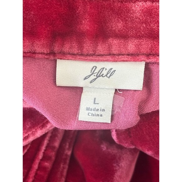 J. Jill Red Velvet Button-Up Shirt | Rayon Silk Blend | Holiday Luxe Boho Top | - Picture 6 of 10